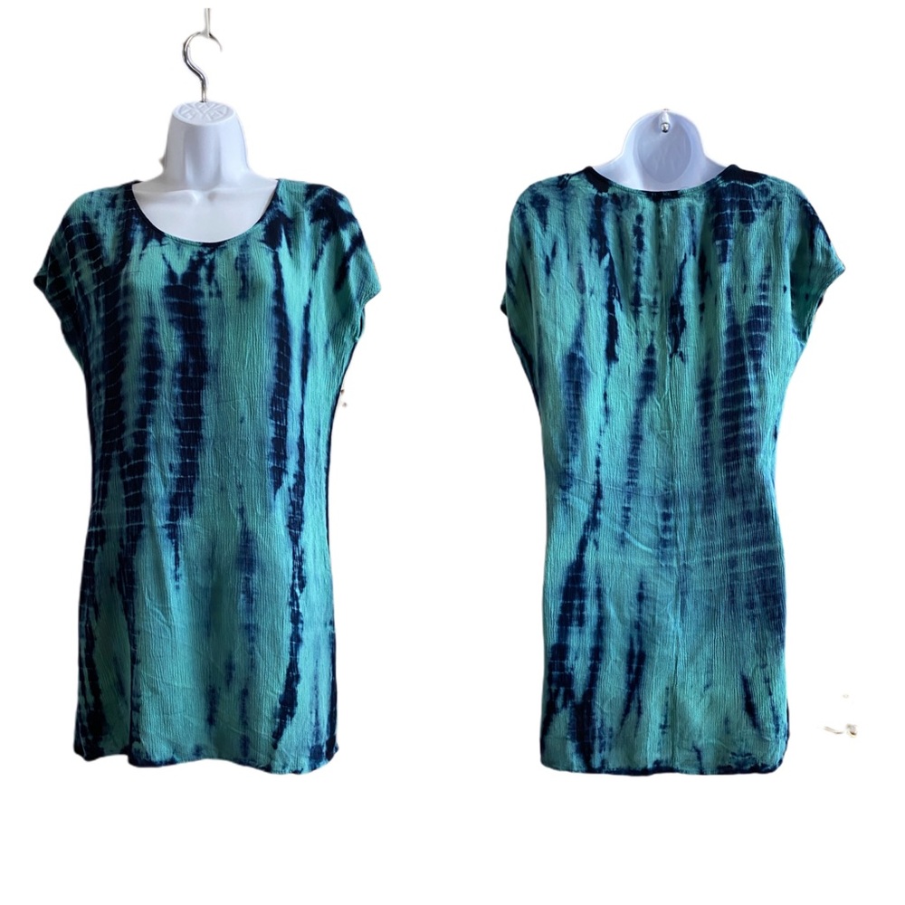 NEW! Navy blue and teal tie dye swim coverup S